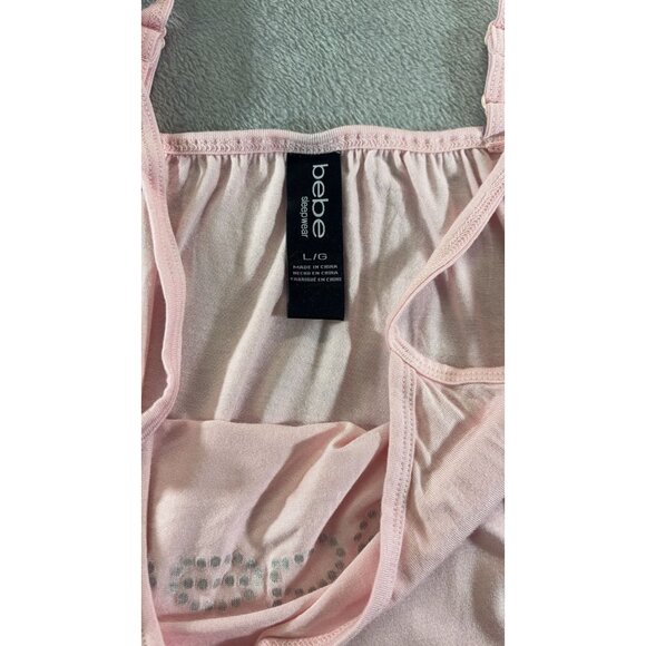 Bebe Sleepwear Women's Large Pink Tank & Shorts lounge set rhinestone logo NWT - Picture 6 of 9